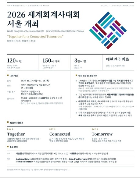 회계사회, 11월 17~19일 ‘2026 세계회계사대회(WCOA)’ 개최